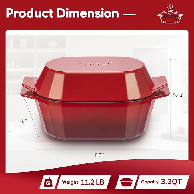 Enameled Cast Iron Dutch Oven for Bread Baking – 3QT Oval Round Heavy Duty - Image 2