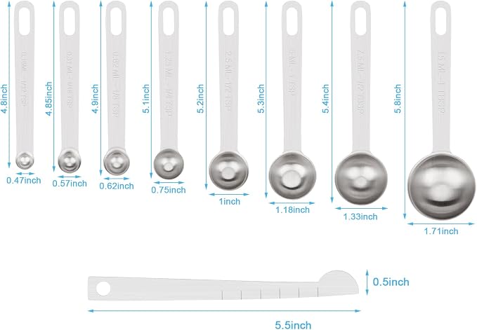 Upgrade 9 PCS Stainless Steel Measuring Spoons Set, Small Tablespoon, Set 8 - Image 2
