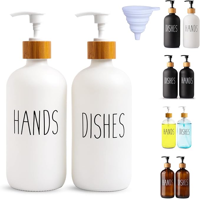 LOOCHICA 2 Pack White Glass Soap Dispenser Set by Loochica