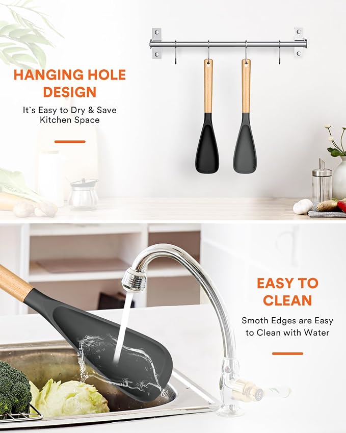 Cooking Spoon for Nonstick Cookwares, Wood Handle Spoon for Mixing, and Scrape - Image 7