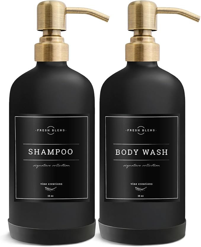 Vine Creations Black Glass Soap Dispenser, 2 Pack Kitchen Soap Dispenser Set - Image 7