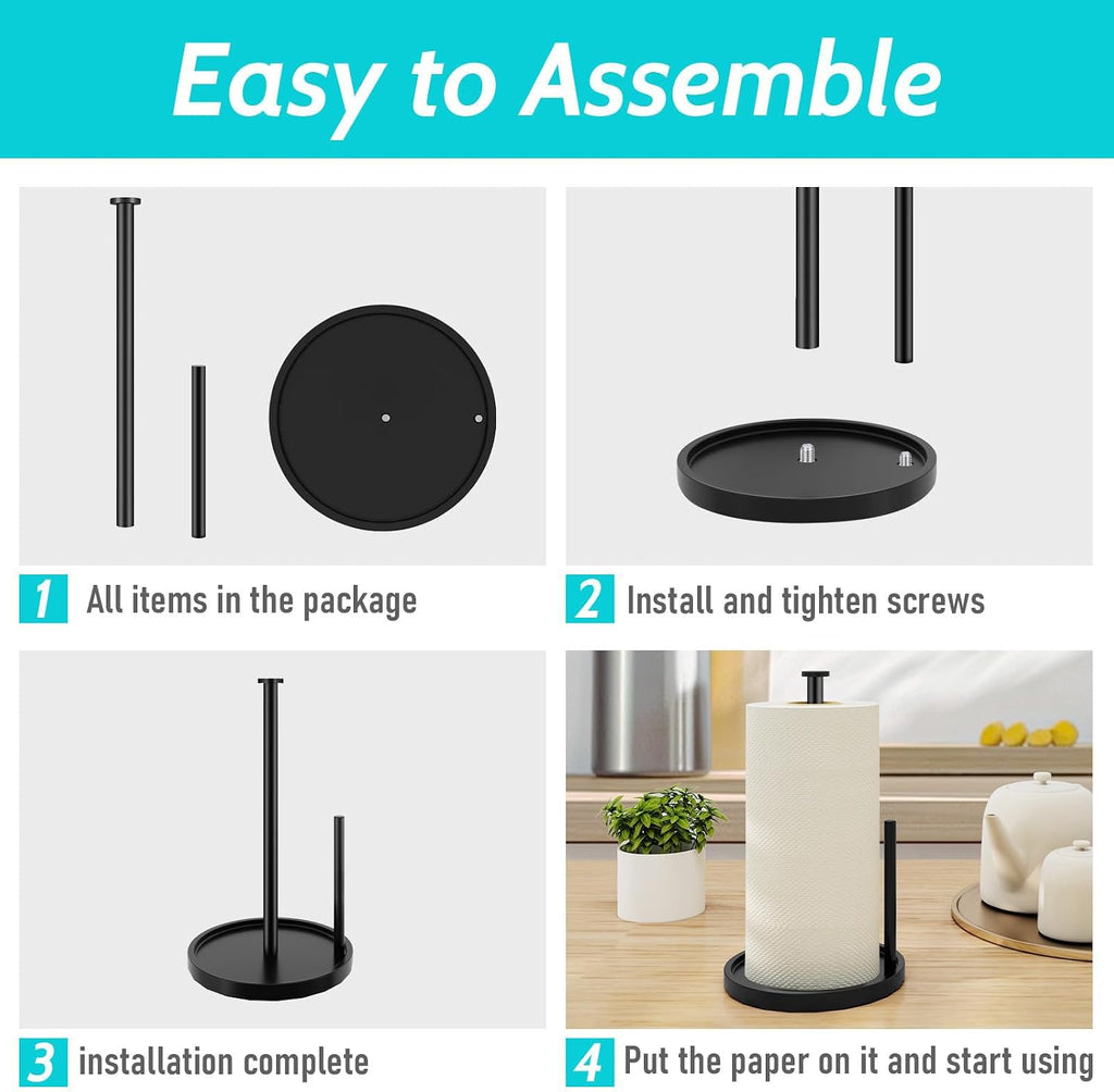 Paper Towel Holder Countertop, Standing Paper Roll Holder with Anti