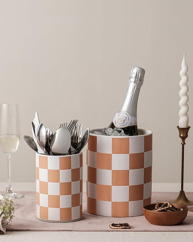 Utensil Holder，7.2 Inch Checkered Utensil Holder, Ceramic Cooking Utensil - Image 6
