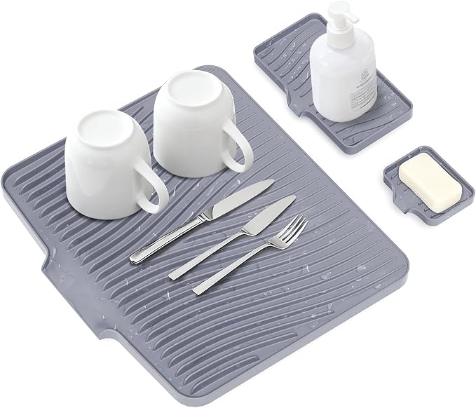 Silicone Dish Drying Mat for Kitchen Counter, Dish Drying Pad, Non-Slip Drain by COPLIB