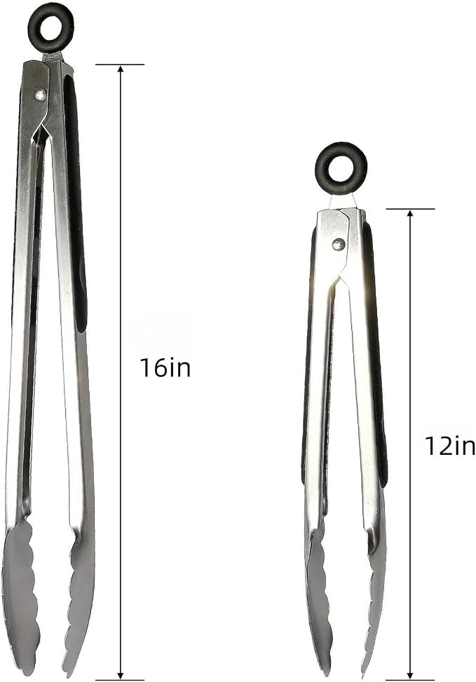 Stainless Steel Grill Tongs Set, Heat Resistant Metal Food Tongs - Image 2