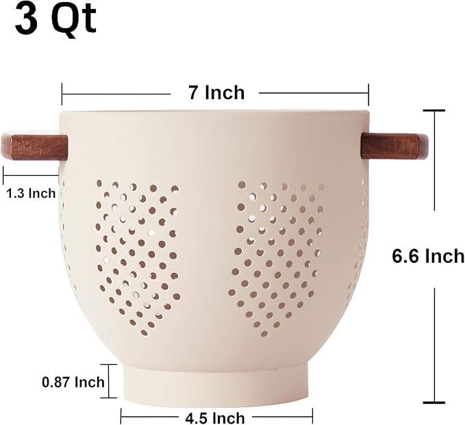 BeFare Metal Colander with Wood Handle and Stable Base, Powder Coated Steel - Image 2