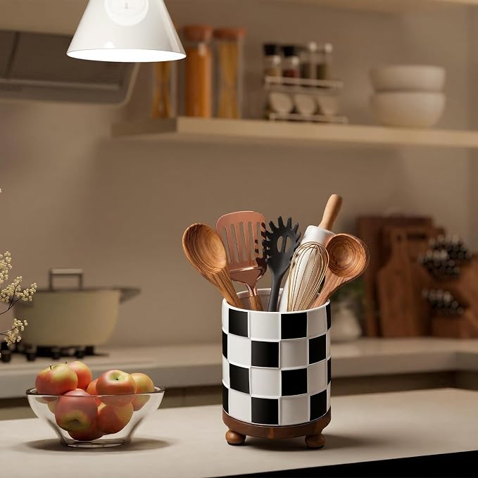 Kitchen Utensil Countertop Holder Checkered Utensil Crock - Image 7