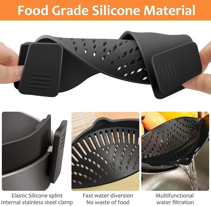 YEVIOR Clip on Strainer for Pots Pan Pasta Strainer, Silicone Food Strainer - Image 4
