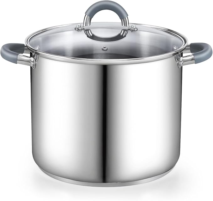 Cook N Home Stockpot with Lid, 8-Quart Basic Stainless Steel Pasta Cooking Soup by CookNHome