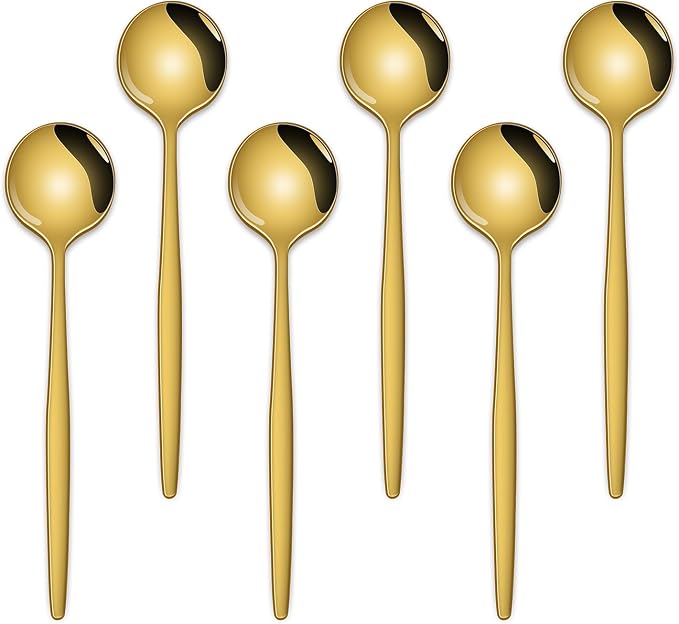 5.1 Inch Coffee & Tea Spoon, 6 Pieces Gold Stainless Steel Teaspoon, Mini Spoons by DEHOVKitchen