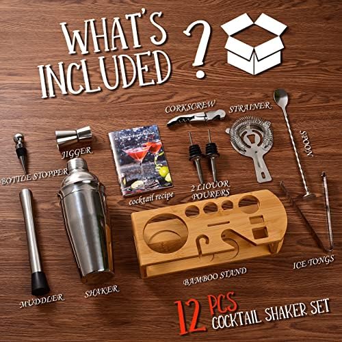 Wukuna Cocktail Shaker Set Bartender Kit, 12-Pcs Bar Tool with Bamboo