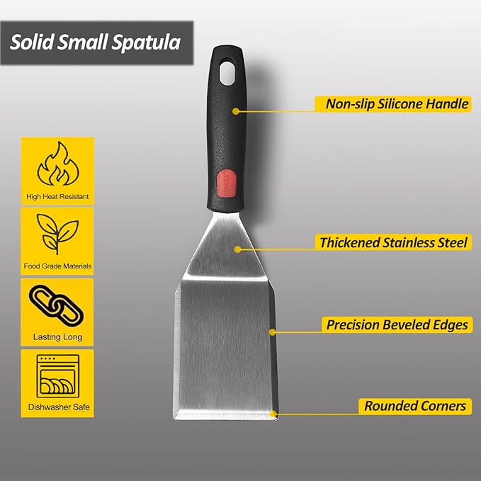Small Spatula for Cast Iron Skillets, Full Tang silicone Handle, Heat Resistant - Image 2