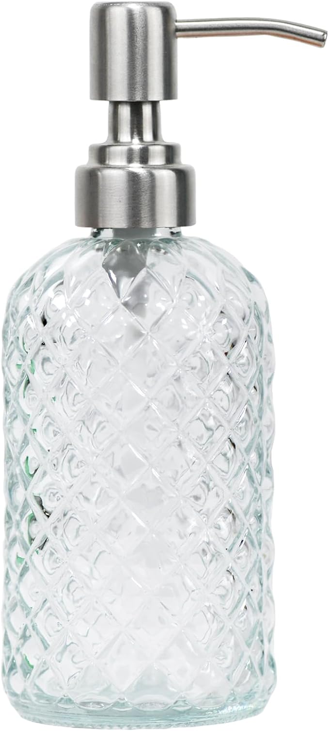 16 oz Diamond Pattern Glass Soap Dispenser, Kitchen and Bathroom Refillable by SDlumeiy