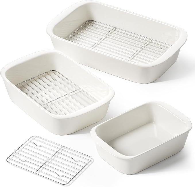 LE TAUCI Deep Casserole Dishes for Oven, 13.7”x9.6” Ceramic Baking Dish Set by LETAUCI