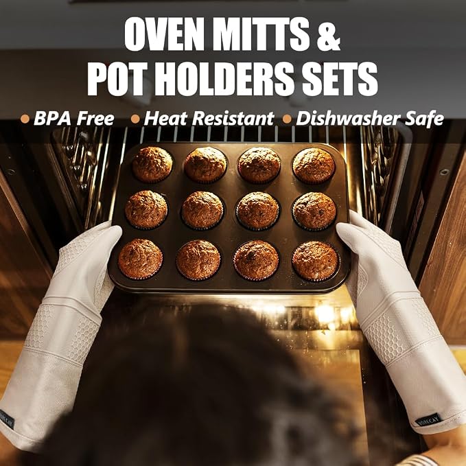Rorecay Oven Mitts and Pot Holders Sets 6pcs, Extra Long Kitchen Silicone Oven - Image 2
