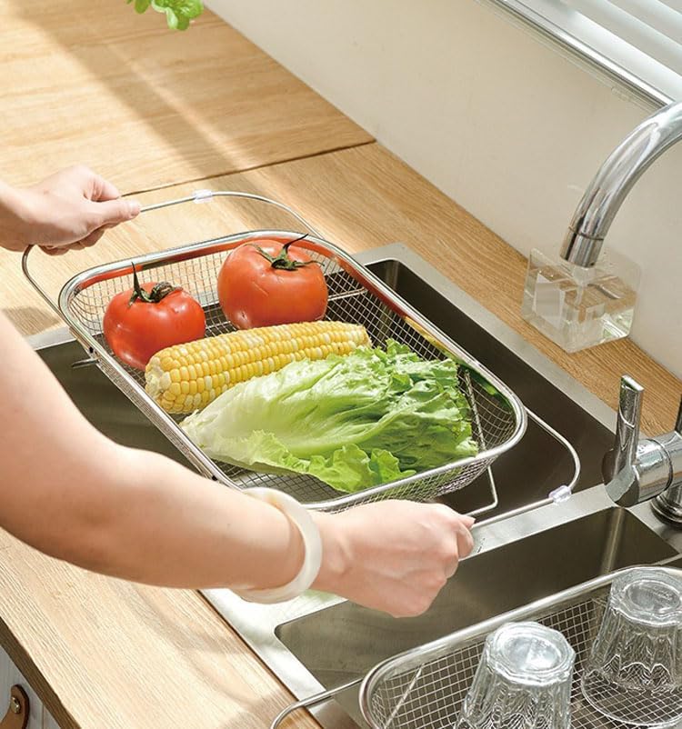 Expandable Over-The-Sink Colander Basket - Wash, Drain & Dry with
