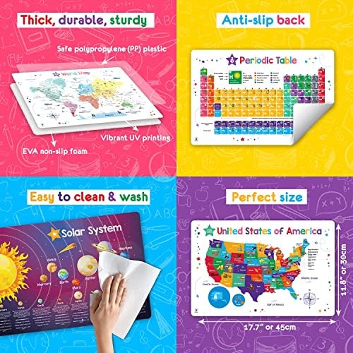 Simply Magic 5 Educational Placemats for Kids - Kids Placemats Non