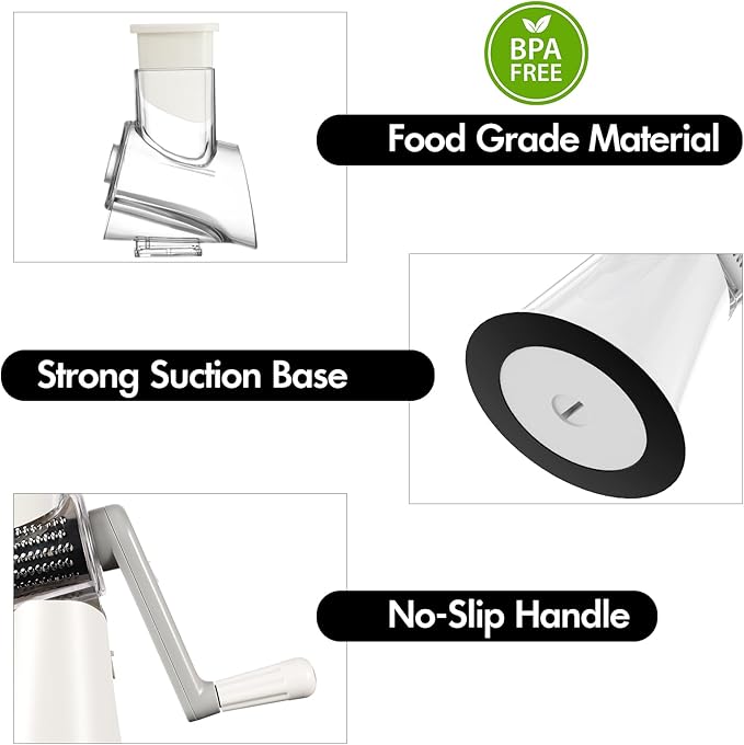 Rotary Cheese Grater with Handle, Kitchen Speed Hand Crank Vegetable Slicer - Image 7