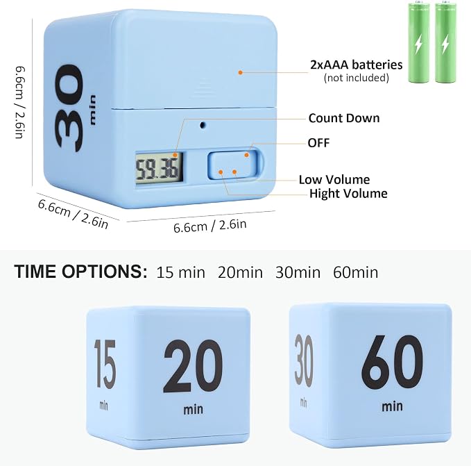 Feilifan Cube Timer, Productivity Timer Kids Time Timer Gravity Sensor flip - Image 2