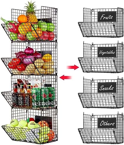 X-cosrack Metal Wire Basket Wall Mount, 4 Tier Extra Large Wall