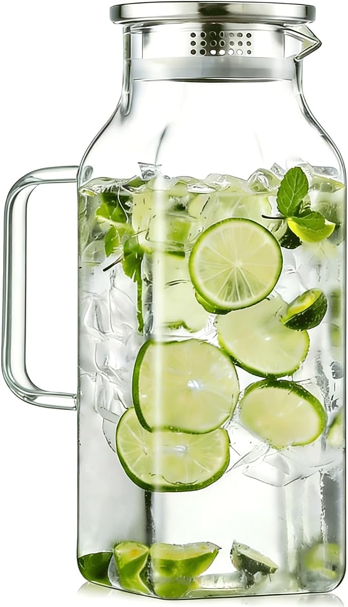 1 Pack 2 Liters/68 oz Square Glass Pitcher by ModernClearGlassVase