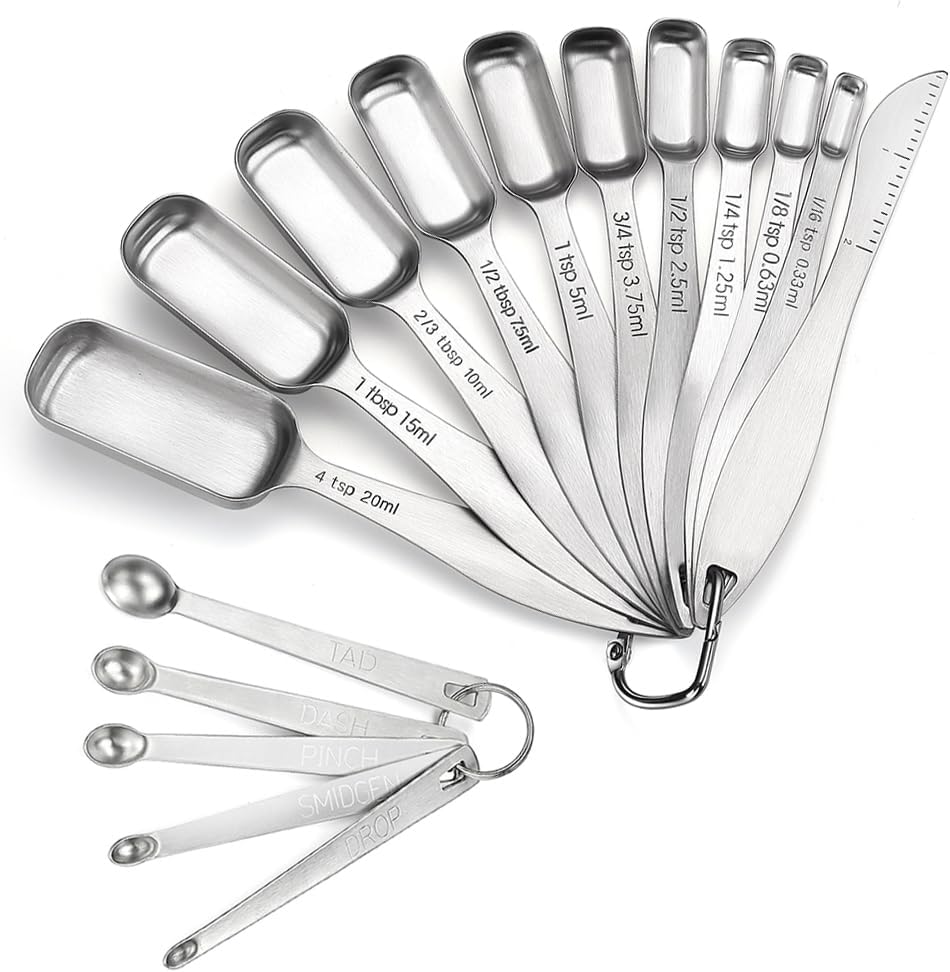18/8 Stainless Steel Measuring Spoons Set of 16 Pieces, Includes 10