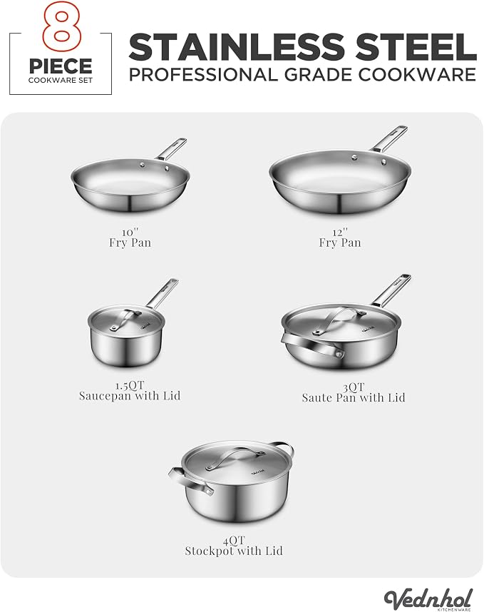 Stainless Steel Cookware Set, PFOA&PTFE Free, Dishwasher&Oven Safe, Kitchen - Image 3