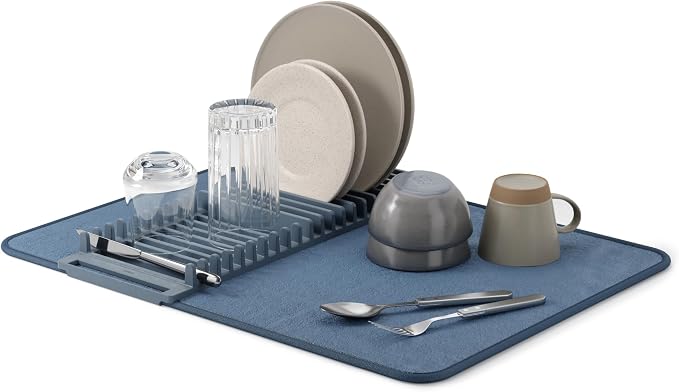 Umbra Udry Dish Rack and Microfiber Drying Mat – Space-Saving Design Folds Up by Umbra