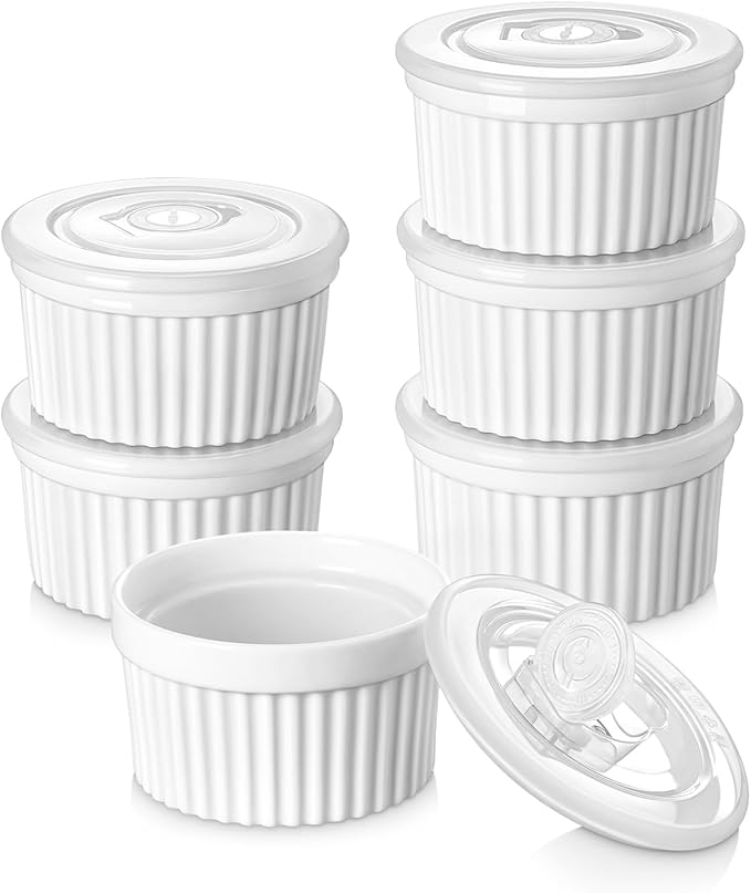 vancasso 6 oz Ramekins with Lid, Porcelain Creme Brulee Souffle Dishes by vancasso