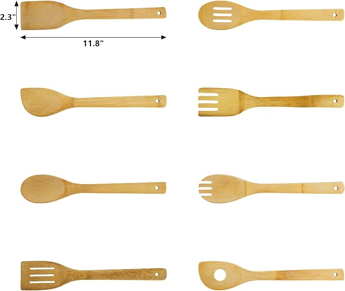 DEAYOU 16 PCS Bamboo Kitchen Utensils, Wood Spoons Spatula Set - Image 2