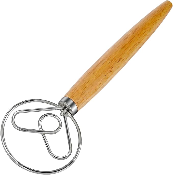 Danish Dough Whisk Dutch Bread Mixer Stainless Steel Hook Wooden Handle Baking by ANMIOUHOME