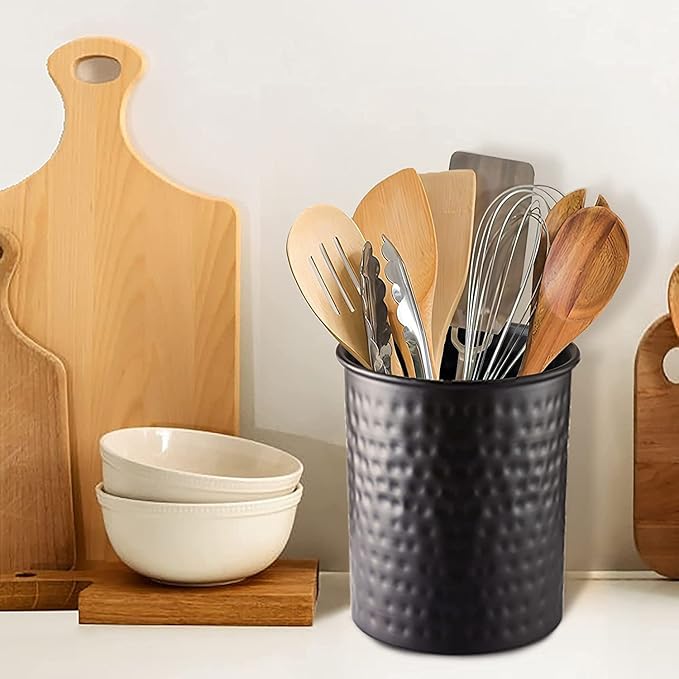 Monarch Abode Kitchen Utensil Holder – Hand Hammered Metal Black Utensil Holder - Image 2