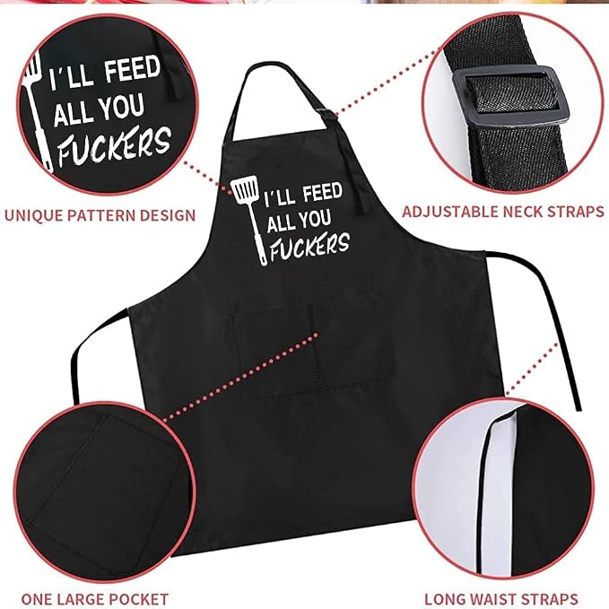 Rosoz Funny Black Chef Aprons for Men Adjustable BBQ Grill Kitchen Cooking - Image 3