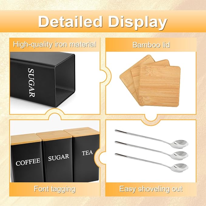 3 Pcs Tea Coffee Sugar Canisters, Food Storage - Image 3