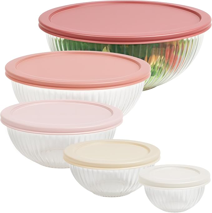 Glass Mixing Bowls with Lids Sets, 5 Packs Glass Bowls with Lids - Image 9