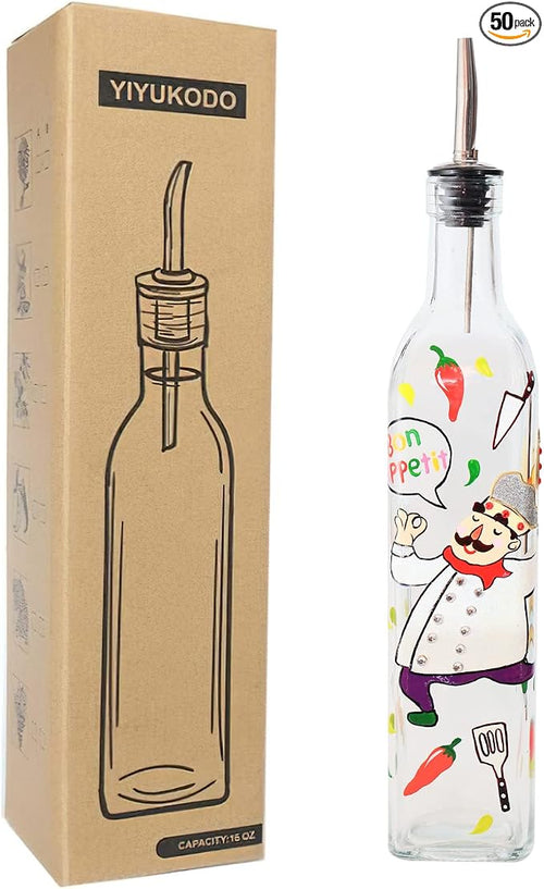 17oz Hand Painted Glass Olive Oil Bottle - 500ml Green Oil & Vinegar Cruet - by YIYUKODO