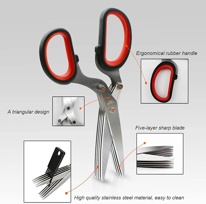 5 Blade Herb Scissors Kitchen Herb Shears Cutter Multipurpose Cutting Shear - Image 4