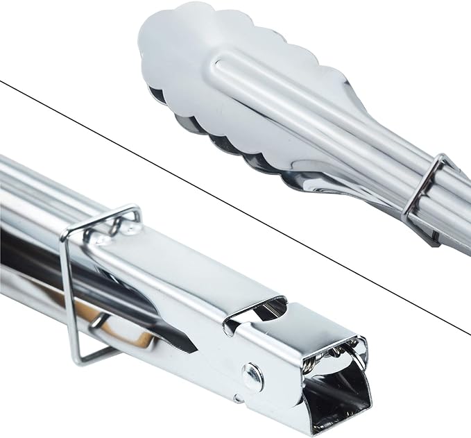 HINMAY Stainless Steel Spring Locking Food Tong Set Utility Metal Tongs - Image 4
