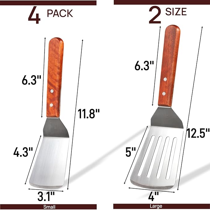 Pumtus 4 Pack Stainless Steel Spatula Set, 2 Sizes Metal Spatulas - Image 2