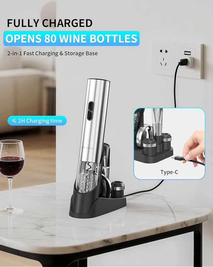 CIRCLE JOY Electric Wine Opener 7-in-1 Stainless Steel Rechargeable Electric - Image 4