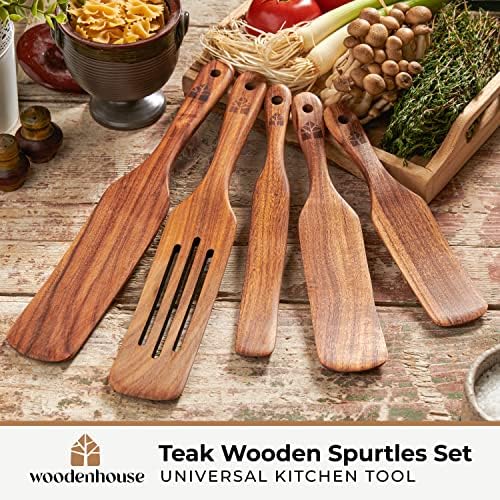 Teak Spurtle Set of 5, Wooden Spurtle Spatula Kitchen Tools for