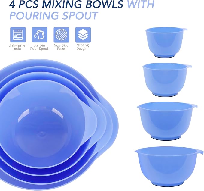 BoxedHome 4 Quart Large Plastic Mixing Bowls, Microwave Safe Mixing Bowl Set - Image 2