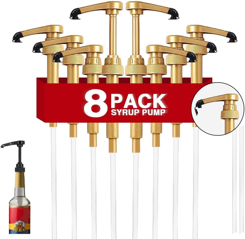 8 pcs Leak Proof Syrup Pumps with Cap, Fits 25.4 Oz/750ml Bottles