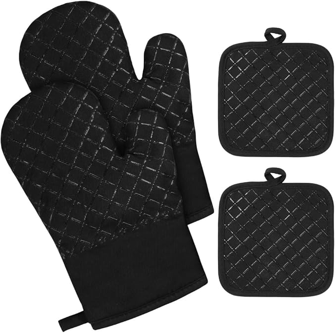 AUAUY Oven Mitts and Pot Holders 4PCS Set, 230°C/446°F Heat Resistant BBQ Gloves by AUAUY