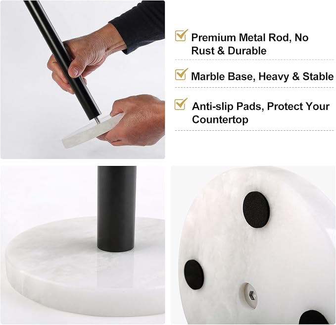 Koville African Genuine Marble Paper Towel Holder Countertop, Metal Rod 6" - Image 7