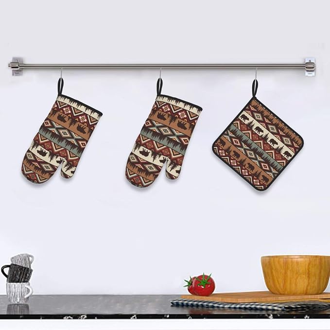 Vintage Rustic Oven Mitts and Pot Holders Sets of 3 Heat Resistant Hot Pads - Image 6