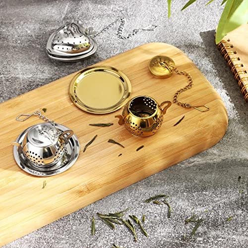 HomeSoGood 4 Pcs Tea Strainer Tea Ball with Chain&Drip Trays,3D