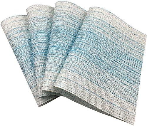 WAZAIGUR Placemats Set of 4, Woven Vinyl Table Placemats, Blue with