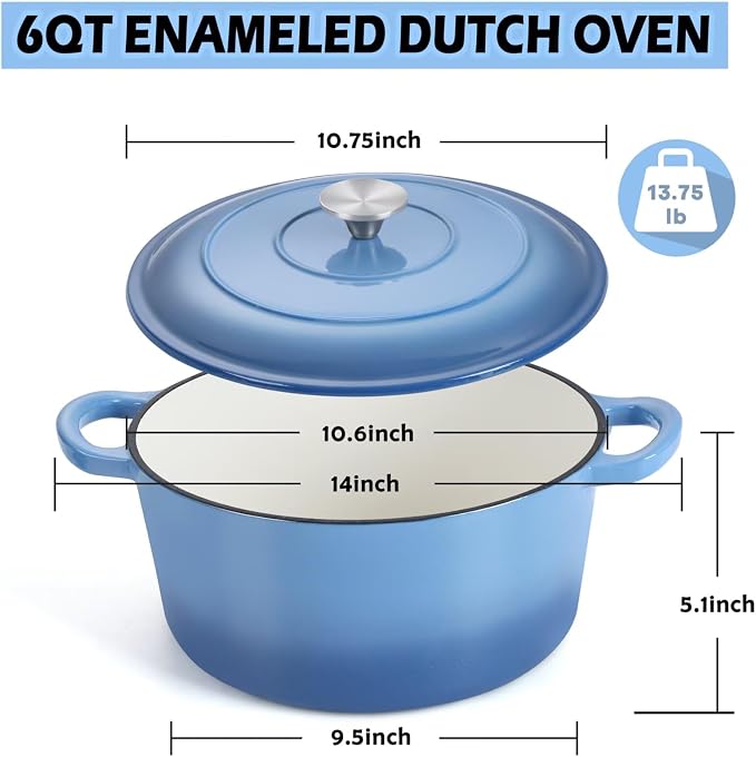 TeamFar 6QT Dutch Oven with Lid, Enameled Nonstick Cast Iron Dutch Oven Cooking - Image 3