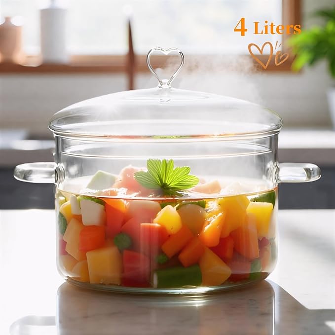 4 L Glass Cooking Pot with Lid, Glass Simmer Pot, Save Energy, Heat Resistant - Image 2